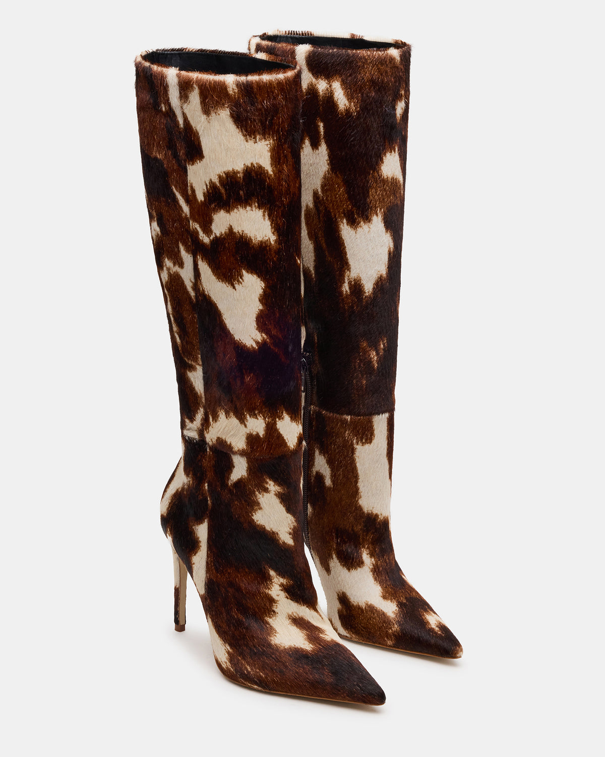 NITRO Brown Cow Print Pointed-Toe Stiletto Heel Knee-High Women's Boots - Steve Madden