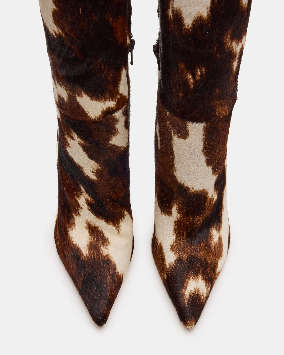 NITRO Brown Cow Print Pointed-Toe Stiletto Heel Knee-High Women's Boots - Steve Madden