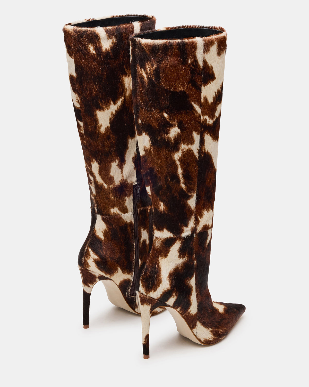 NITRO Brown Cow Print Pointed-Toe Stiletto Heel Knee-High Women's Boots - Steve Madden