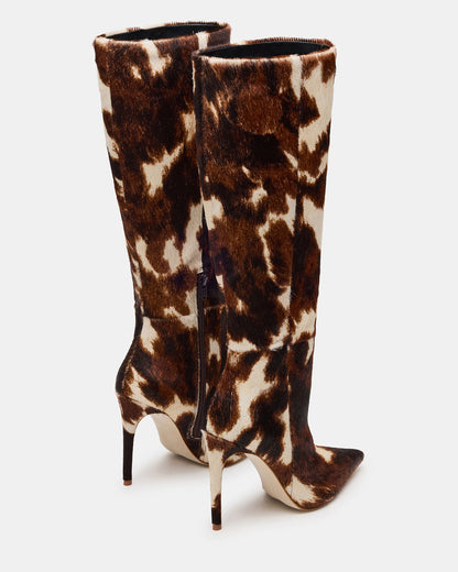 NITRO Brown Cow Print Pointed-Toe Stiletto Heel Knee-High Women's Boots - Steve Madden