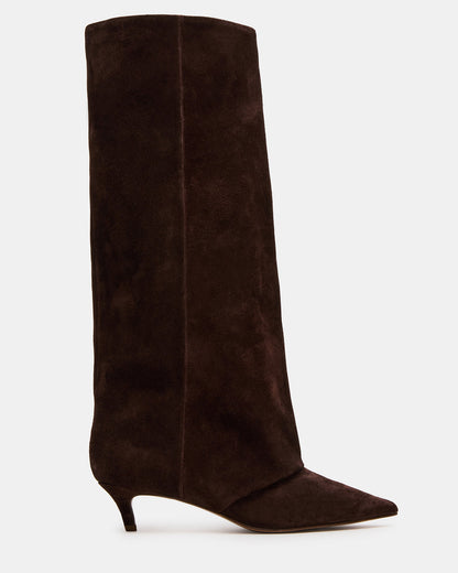 LUCA Brown Suede Pointed-Toe Cuffed Kitten Heel Women's Boot - Steve Madden