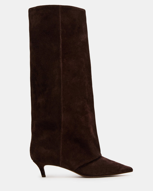 LUCA Brown Suede Pointed-Toe Cuffed Kitten Heel Women's Boot - Steve Madden