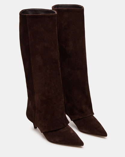 LUCA Brown Suede Pointed-Toe Cuffed Kitten Heel Women's Boot - Steve Madden