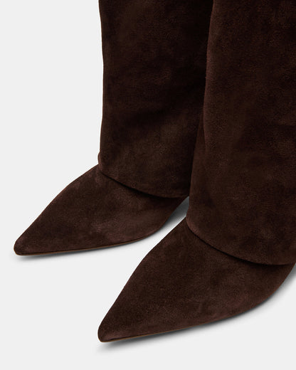 LUCA Brown Suede Pointed-Toe Cuffed Kitten Heel Women's Boot - Steve Madden
