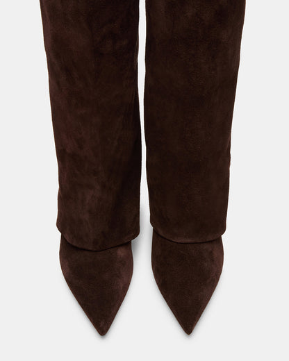 LUCA Brown Suede Pointed-Toe Cuffed Kitten Heel Women's Boot - Steve Madden