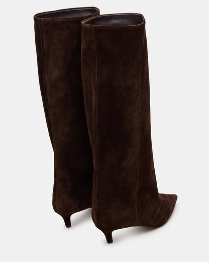 LUCA Brown Suede Pointed-Toe Cuffed Kitten Heel Women's Boot - Steve Madden