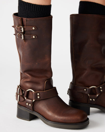 ASTOR Brown Leather Knee-High Boot | Women's Boots - Steve Madden