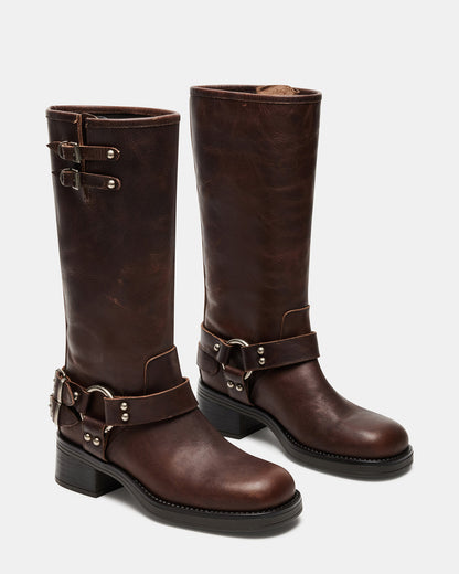 ASTOR Brown Leather Knee-High Boot | Women's Boots - Steve Madden