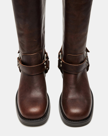 ASTOR Brown Leather Knee-High Boot | Women's Boots - Steve Madden