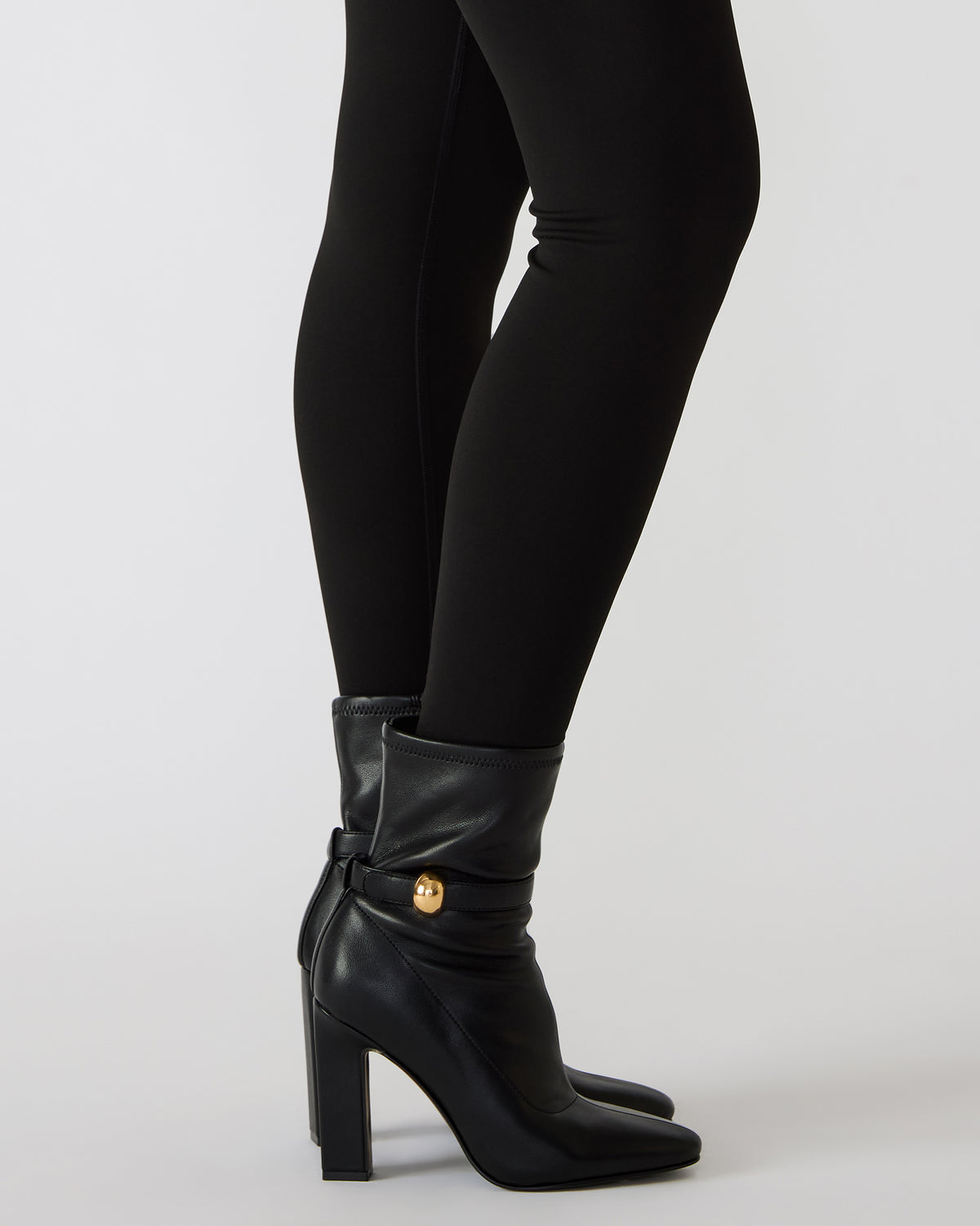 AROMA Black Buckle Gold Detail Block Heel Women's Ankle Boot - Steve Madden