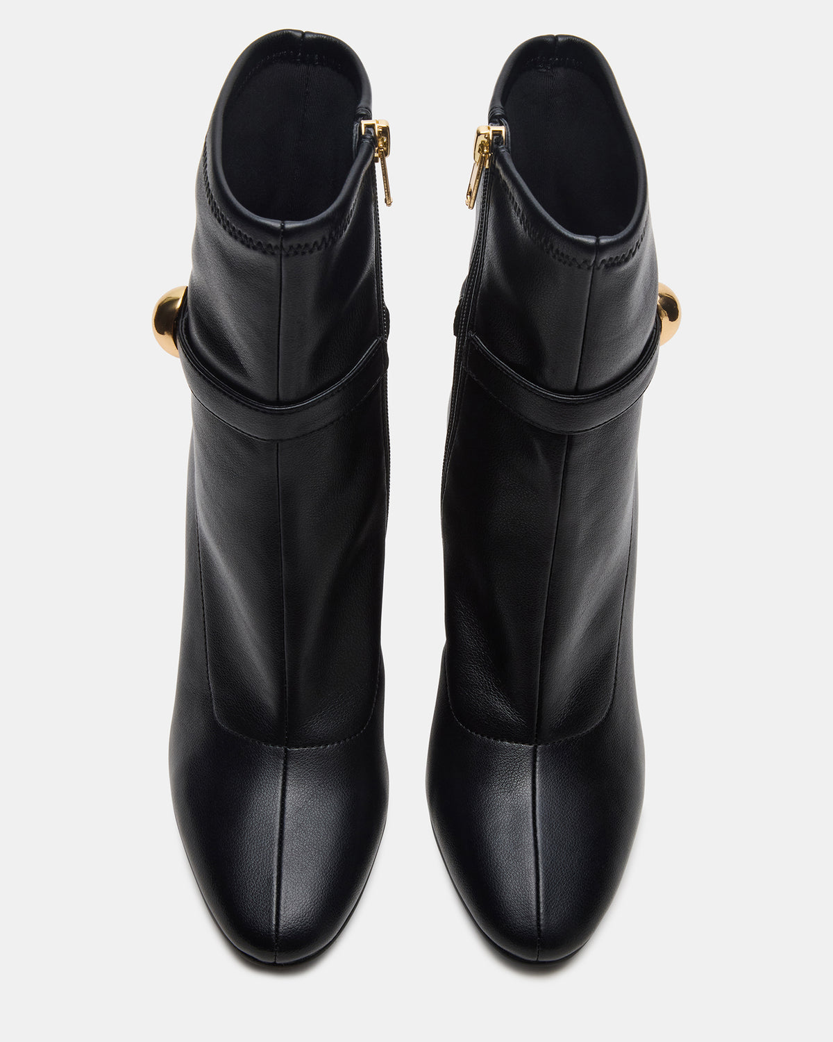 AROMA Black Buckle Gold Detail Block Heel Women's Ankle Boot - Steve Madden