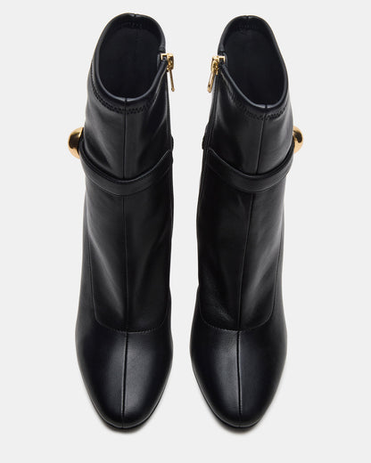 AROMA Black Buckle Gold Detail Block Heel Women's Ankle Boot - Steve Madden