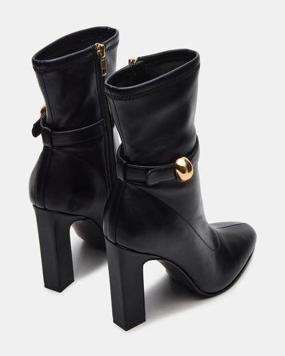 AROMA Black Buckle Gold Detail Block Heel Women's Ankle Boot - Steve Madden