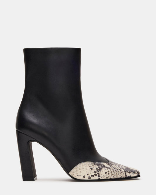 LYLE Black Leather with Snake Square-Toe Heeled Women's Ankle Boot - Steve Madden