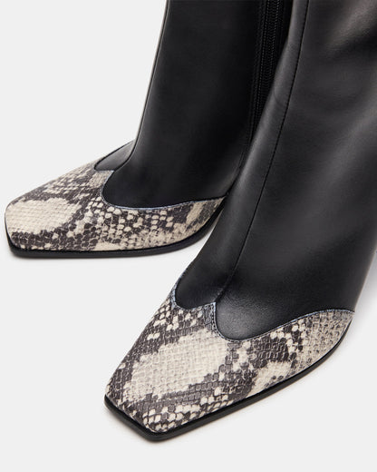 LYLE Black Leather with Snake Square-Toe Heeled Women's Ankle Boot - Steve Madden