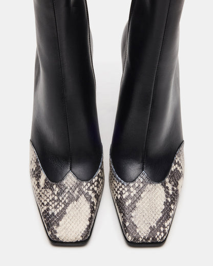 LYLE Black Leather with Snake Square-Toe Heeled Women's Ankle Boot - Steve Madden