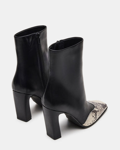 LYLE Black Leather with Snake Square-Toe Heeled Women's Ankle Boot - Steve Madden