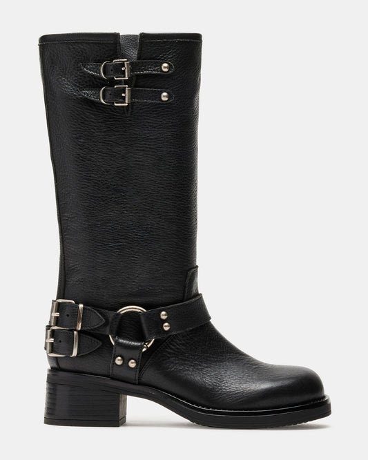 ASTOR Black Leather Knee-High Boot | Women's Boots - Steve Madden