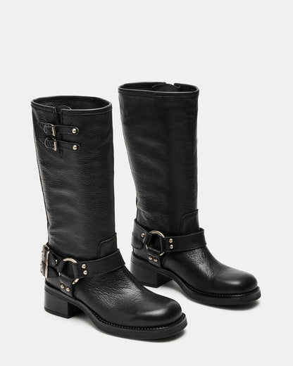 ASTOR Black Leather Knee-High Boot | Women's Boots - Steve Madden