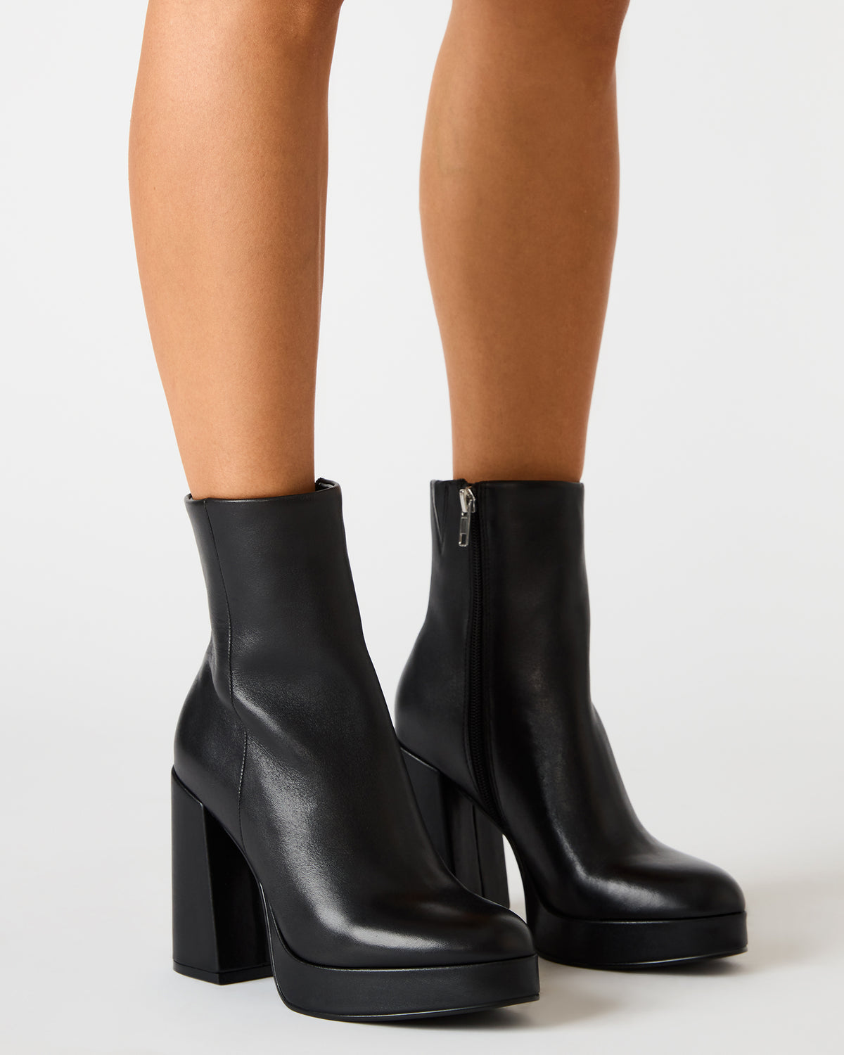 TYRA Black Leather Platform Block Heel Women's Ankle Boot - Steve Madden