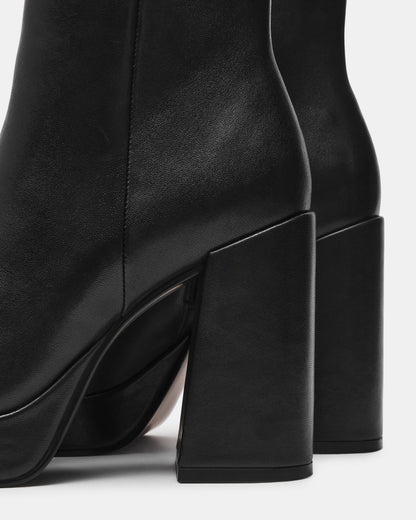 TYRA Black Leather Platform Block Heel Women's Ankle Boot - Steve Madden
