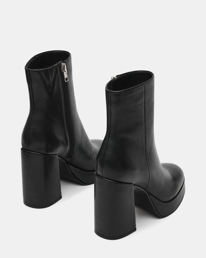 TYRA Black Leather Platform Block Heel Women's Ankle Boot - Steve Madden