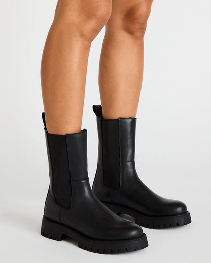LOWA Black Leather Lug Chelsea Platform Women's Ankle Boot - Steve Madden