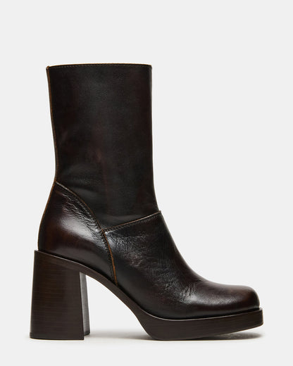FUSION Brown Distressed Square-Toe Block Heel Women's Ankle Boot - Steve Madden