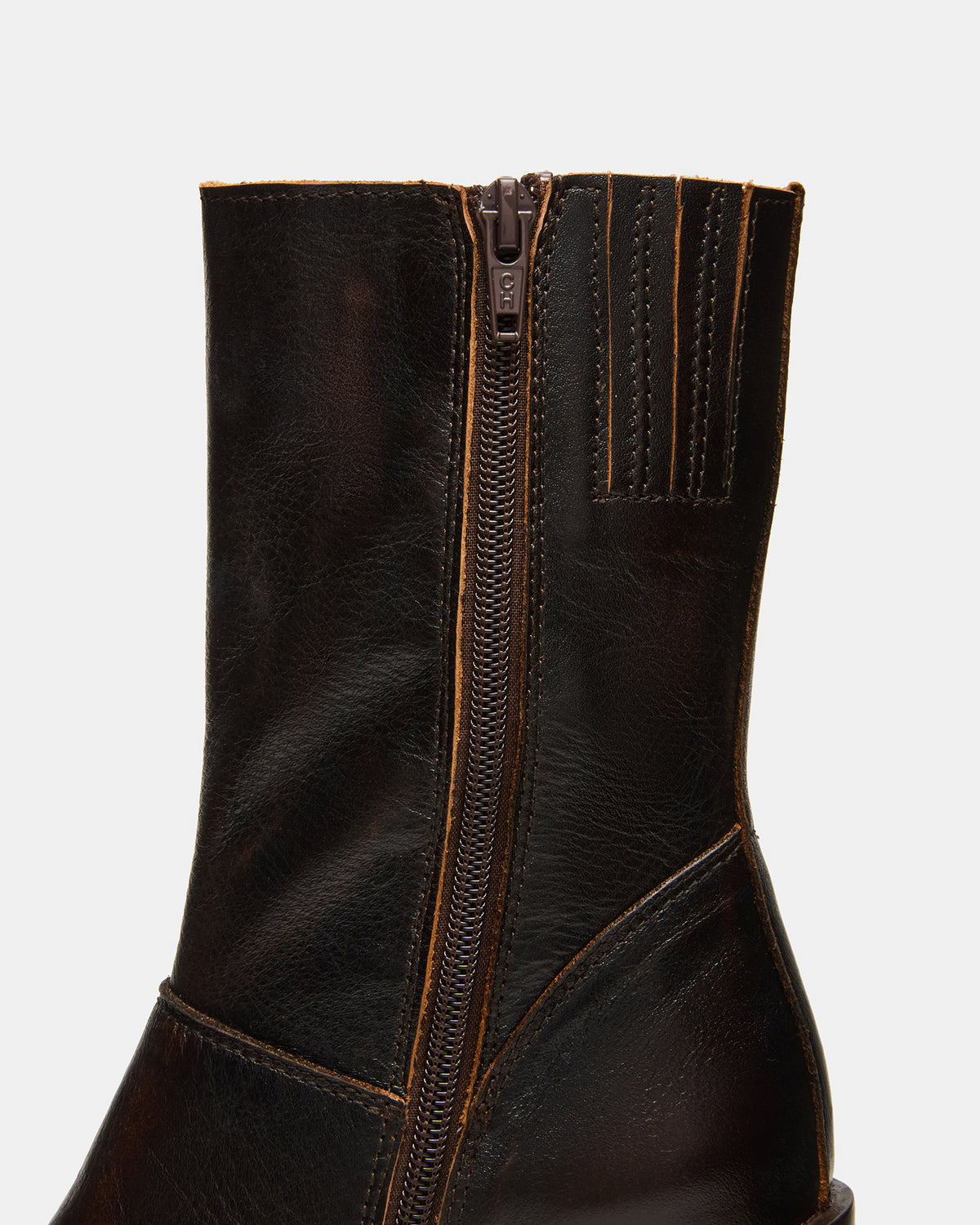 FUSION Brown Distressed Square-Toe Block Heel Women's Ankle Boot - Steve Madden