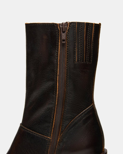 FUSION Brown Distressed Square-Toe Block Heel Women's Ankle Boot - Steve Madden
