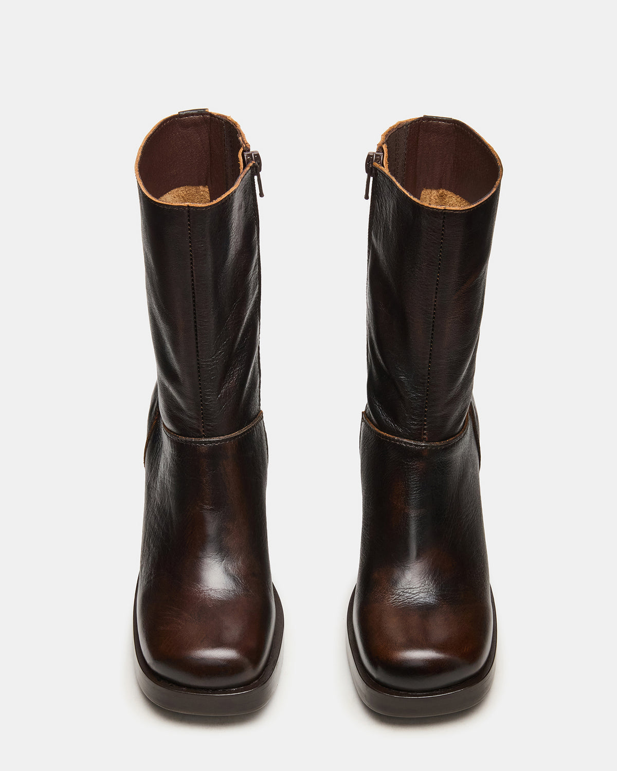 FUSION Brown Distressed Square-Toe Block Heel Women's Ankle Boot - Steve Madden