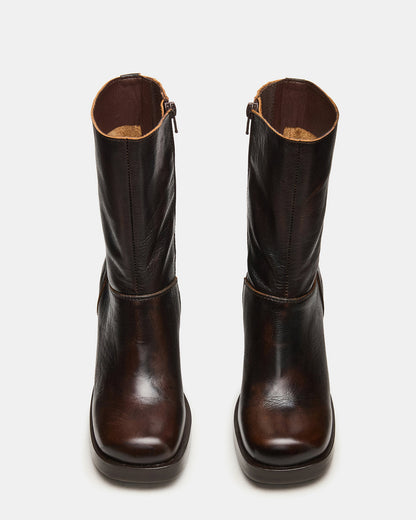 FUSION Brown Distressed Square-Toe Block Heel Women's Ankle Boot - Steve Madden