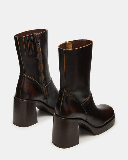 FUSION Brown Distressed Square-Toe Block Heel Women's Ankle Boot - Steve Madden