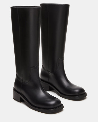 RIGGS Black Leather Square-Toe Women's Boot - Steve Madden