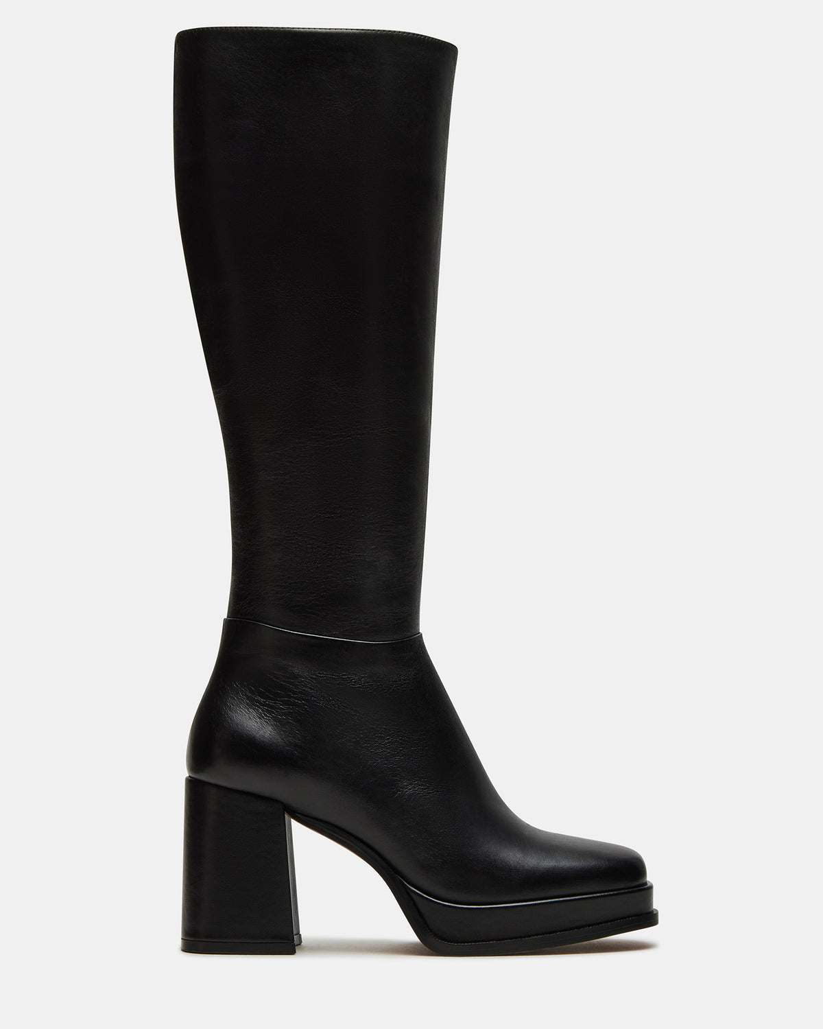 MYSTERY Black Leather Women's Block Heel Platform Boot - Steve Madden