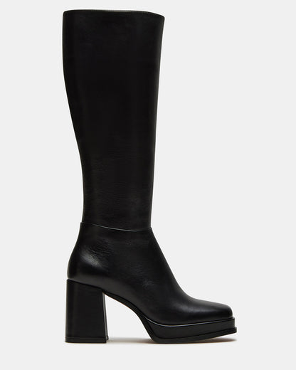 MYSTERY Black Leather Women's Block Heel Platform Boot - Steve Madden