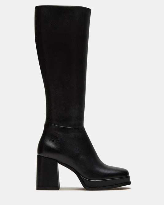 MYSTERY Black Leather Women's Block Heel Platform Boot - Steve Madden