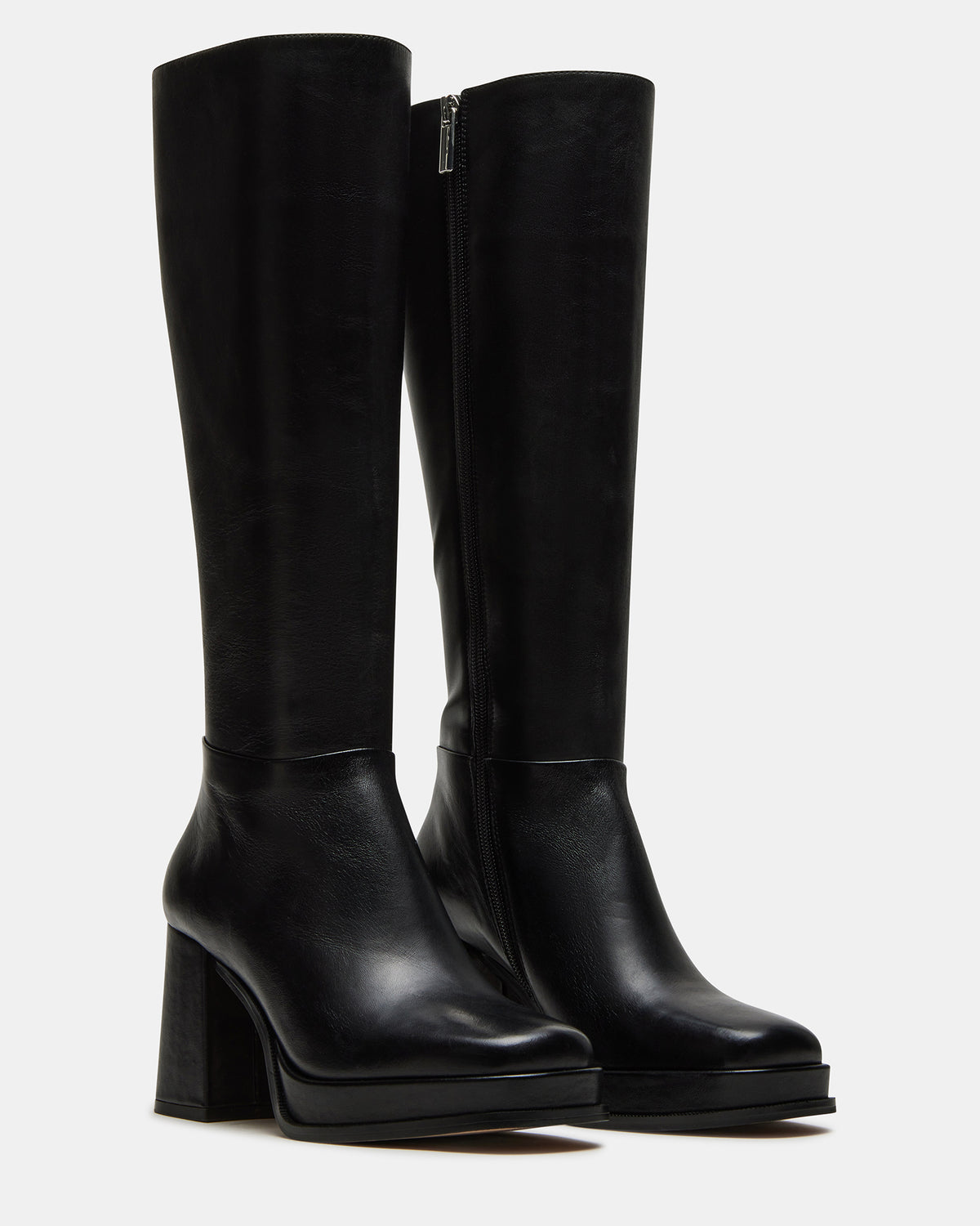 MYSTERY Black Leather Women's Block Heel Platform Boot - Steve Madden