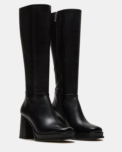 MYSTERY Black Leather Women's Block Heel Platform Boot - Steve Madden