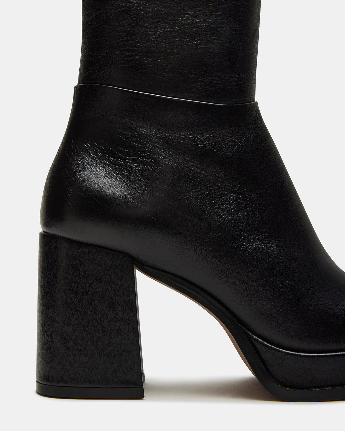 MYSTERY Black Leather Women's Block Heel Platform Boot - Steve Madden