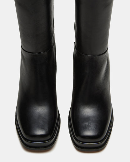 MYSTERY Black Leather Women's Block Heel Platform Boot - Steve Madden