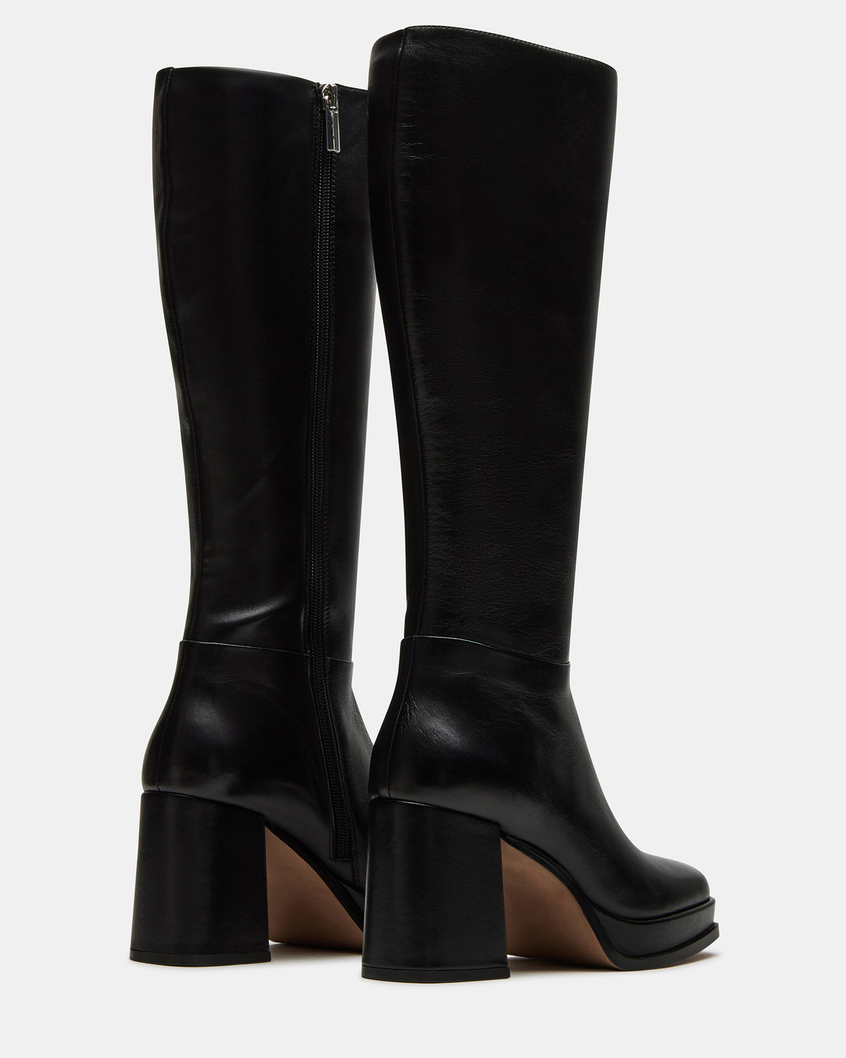 MYSTERY Black Leather Women's Block Heel Platform Boot - Steve Madden
