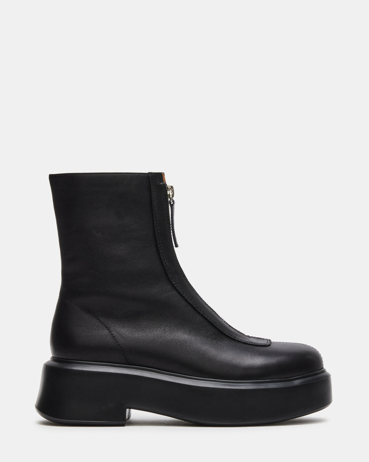 JONES Black Leather Zipper Lug Women's Ankle Boot - Steve Madden