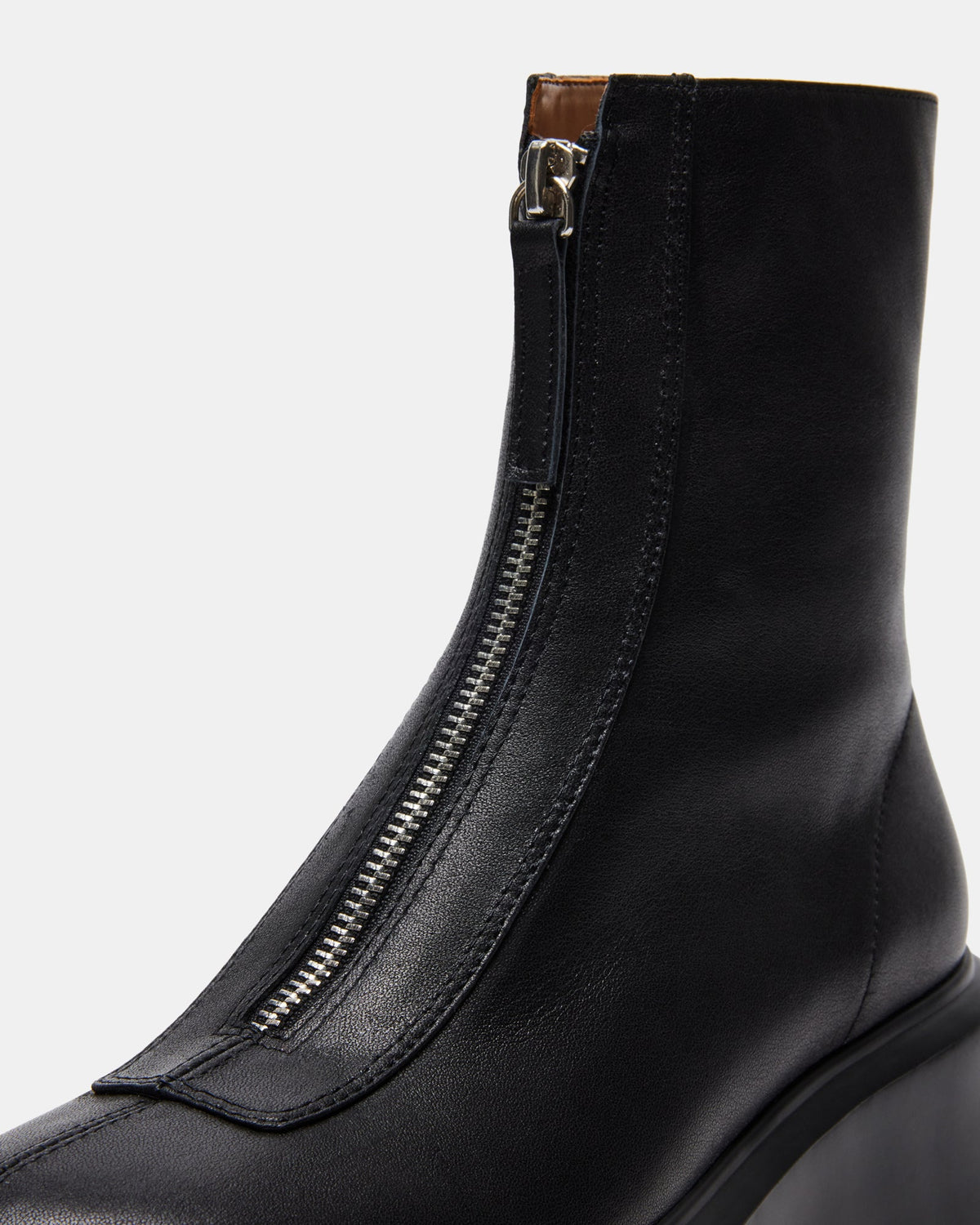 JONES Black Leather Zipper Lug Women's Ankle Boot - Steve Madden
