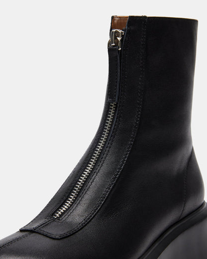 JONES Black Leather Zipper Lug Women's Ankle Boot - Steve Madden