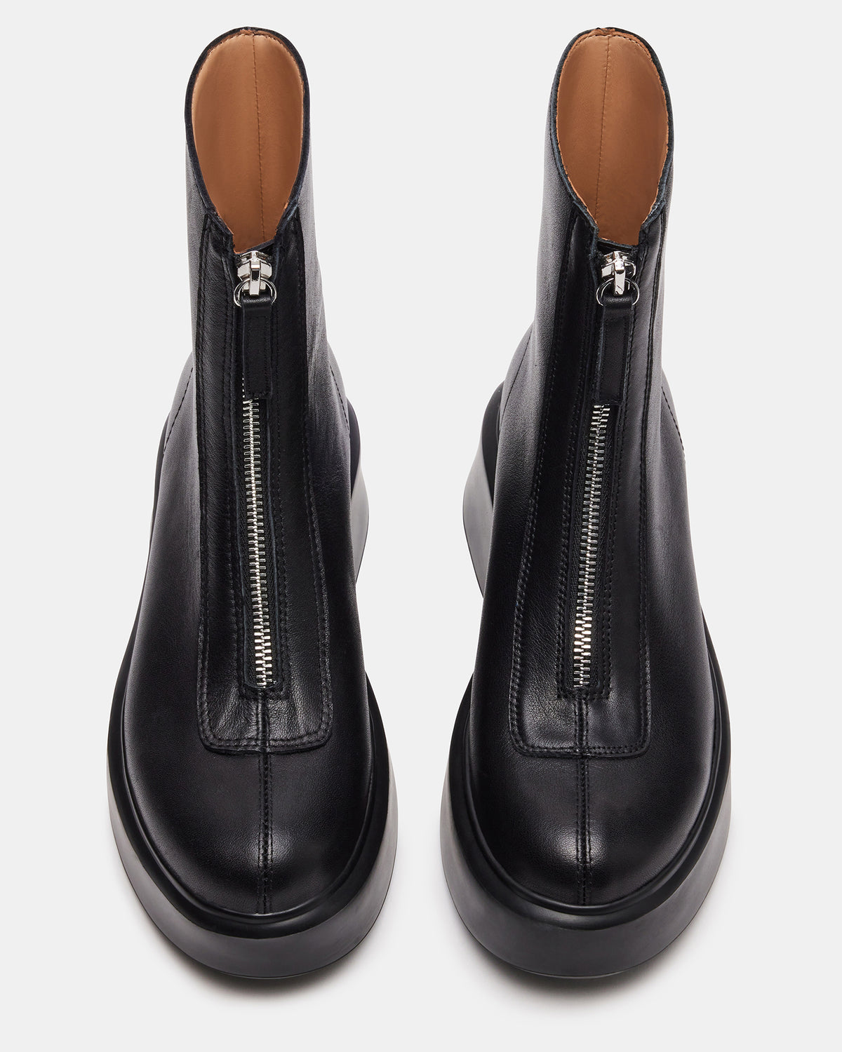 JONES Black Leather Zipper Lug Women's Ankle Boot - Steve Madden