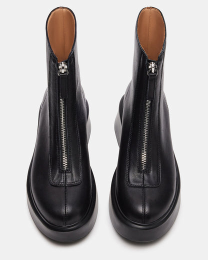 JONES Black Leather Zipper Lug Women's Ankle Boot - Steve Madden