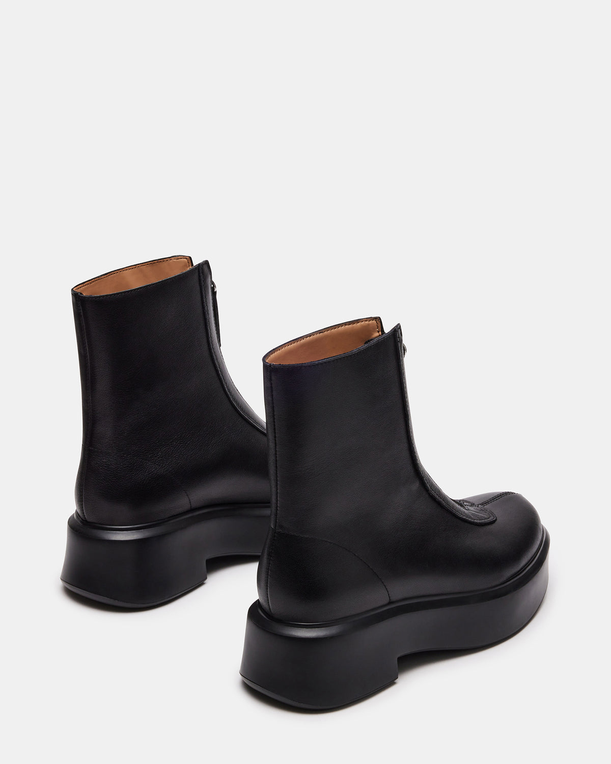 JONES Black Leather Zipper Lug Women's Ankle Boot - Steve Madden