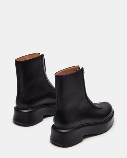 JONES Black Leather Zipper Lug Women's Ankle Boot - Steve Madden