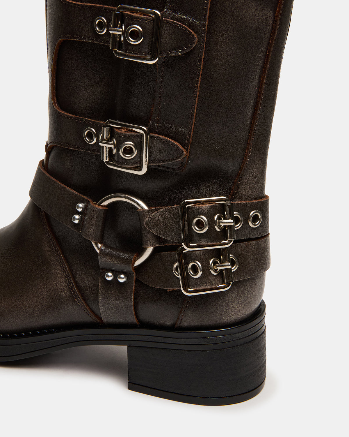 ROCKY Brown Distressed Wide Calf Knee-High Moto Women's Boot - Steve Madden